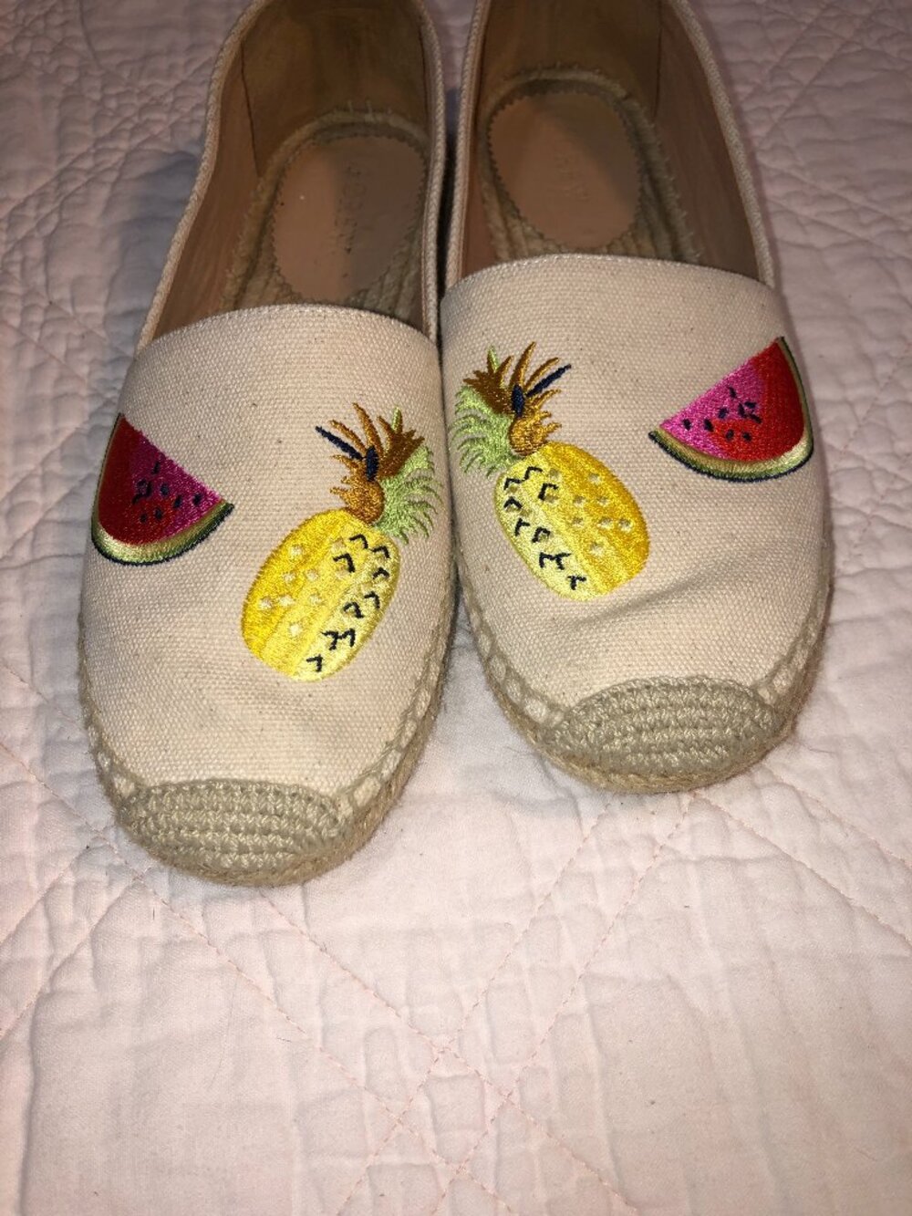 J Crew Canvas Espadrilles with Stitched Fruit Design, Size 9.5